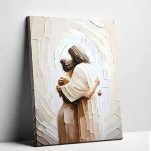 Jesus Embracing Woman Wall Art Poster Safe in His Arms Christian Painting Print for Church Home Living Bedroom Dining Office Prayer Room Decor Eco-Friendly Canvas