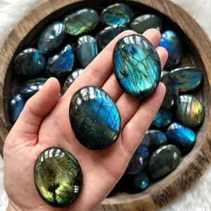 [Natural Labradorite] Natural Multi-color Labradorite Stone Crystal 1pc | Oval DIY Jewelry Making, Maybe Little Cracks Ornament, Aquarium & Home Decor, Palm Stone, Healing Stone, Natural Gemstones, Gorgeous Stone Gemstone