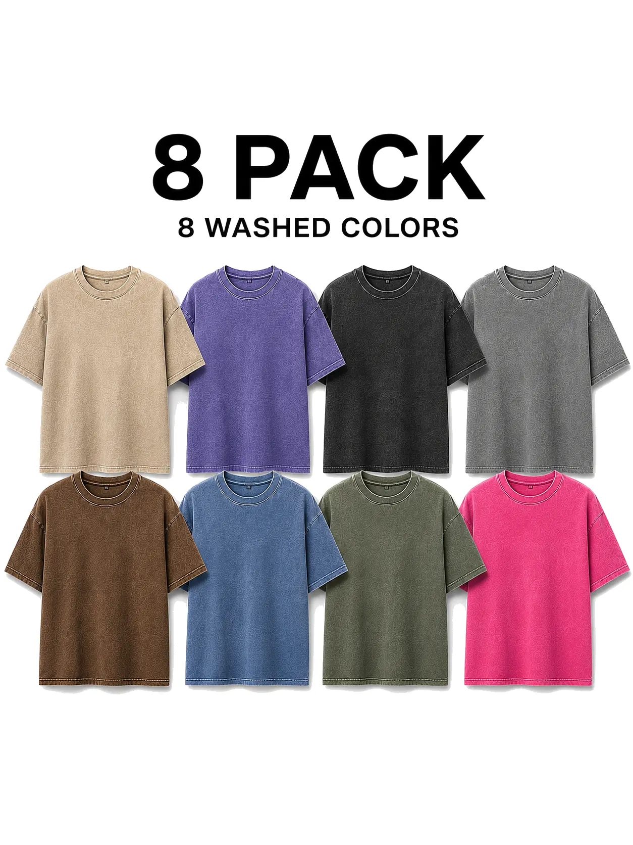 8-Pack Unisex Oversized T-Shirts for Women, Vintage Washed Cotton Tops, Short Sleeve Crew Neck Streetwear Tees in Black & Gray, Casual Summer Basics for Valentines Day Gift, T Shirts Women, Aesthetic, Workout, Tunic, Tshirt, Baggy, Retro, Soft