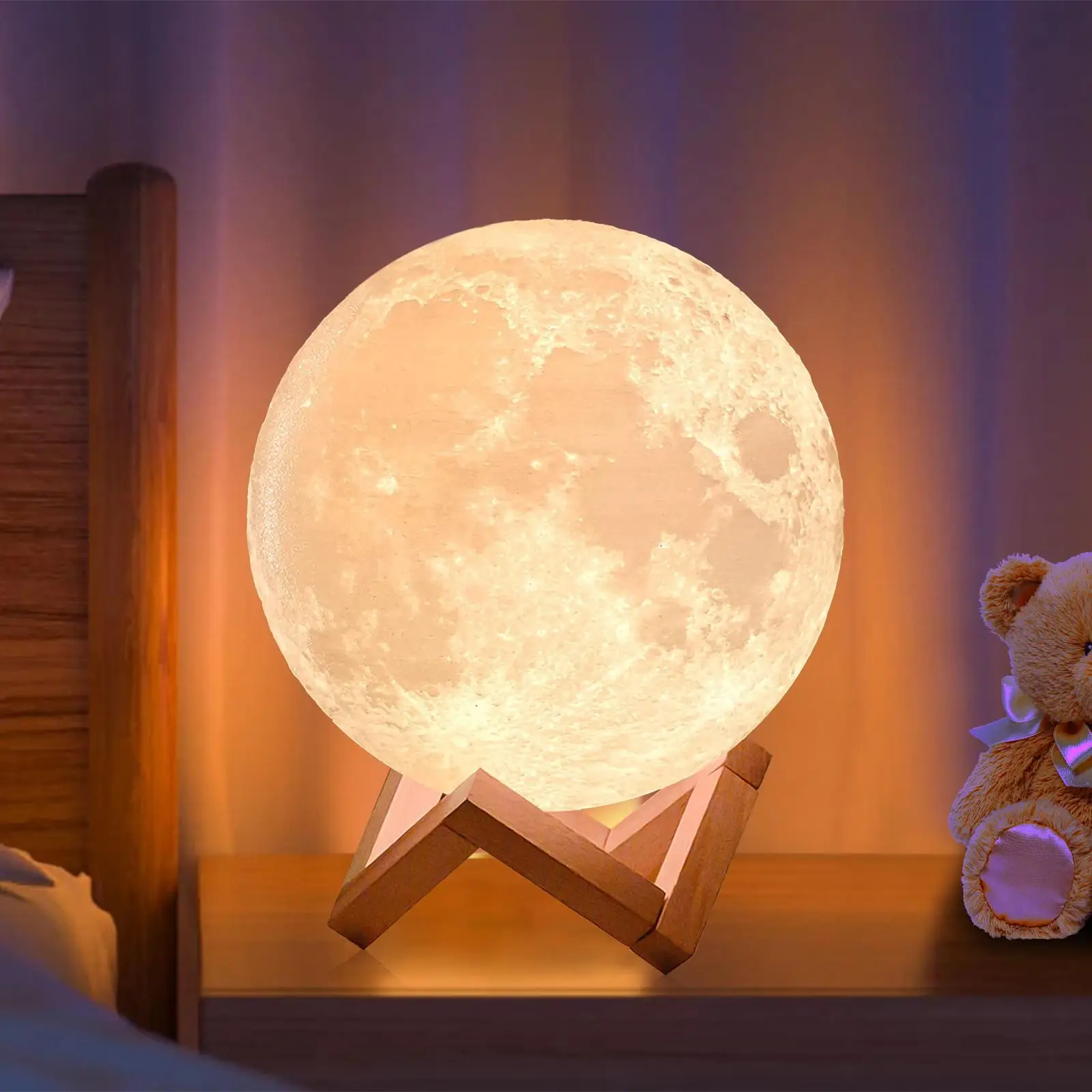 3D Moon Shaped Desk Night Light for Spring Gift, 1 Count USB Rechargeable Table Moon Lamp with Touch & Remote Control, Decorative LED Light For Bedroo
