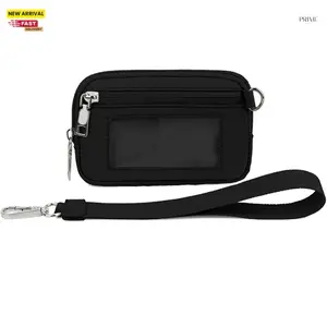 The Iris' Wallet, Women's Wristlet Handbags, Waterproof Nylon Keychain Wallet, Zip Card Case with ID Window (Black)
