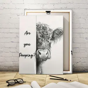 Wooden Frame Canvas Poster, Highland Cow Fun Question Art, Cute Cow Design, Modern Home Decor, Animal Wall Art, High Definition Waterproof, Living Room Bedroom Decoration, Decorative Artwork