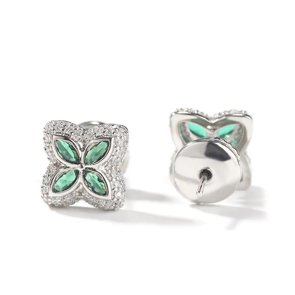 Vacuum Plated Copper with 5A+ Sri Lanka Colorful Zircon Dopamine Clover leaf Earrings Miami Italy Mexico & Micro Inspired for Women & Men Luxury Jewelry,Daily Wear,Casual Fashion,Gift Idea,Chicano,Classic,Hip Hop,Simple,Sporty Style