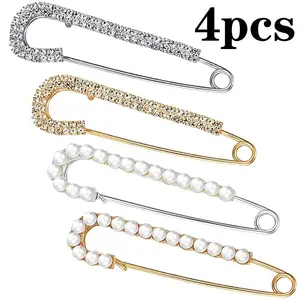 4-Piece Set Women's Brooches, Crystal Pearl Safety Pins, Sweater Shawl Clips, Shirt Accessories, Elegant Fashion Jewelry
