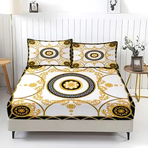 Baroque Court Style Black-Gold Greek Key Fitted Sheet Set includes 1 fitted sheet and 2 pillowcases. It features skin-friendly fabric, and the fitted sheet has an elastic edge design that fits the mattress closely, combining both decorative and practical