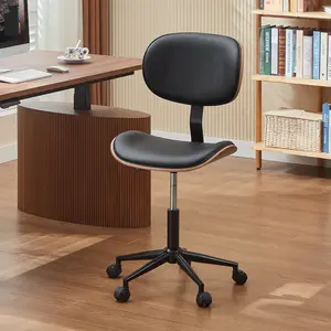 Bentwood Ergonomic Armless Home Office Desk Chair, Comfy Table Chair with Lumbar Support, PU Leather Height Adjustable Task Chair with Wheels