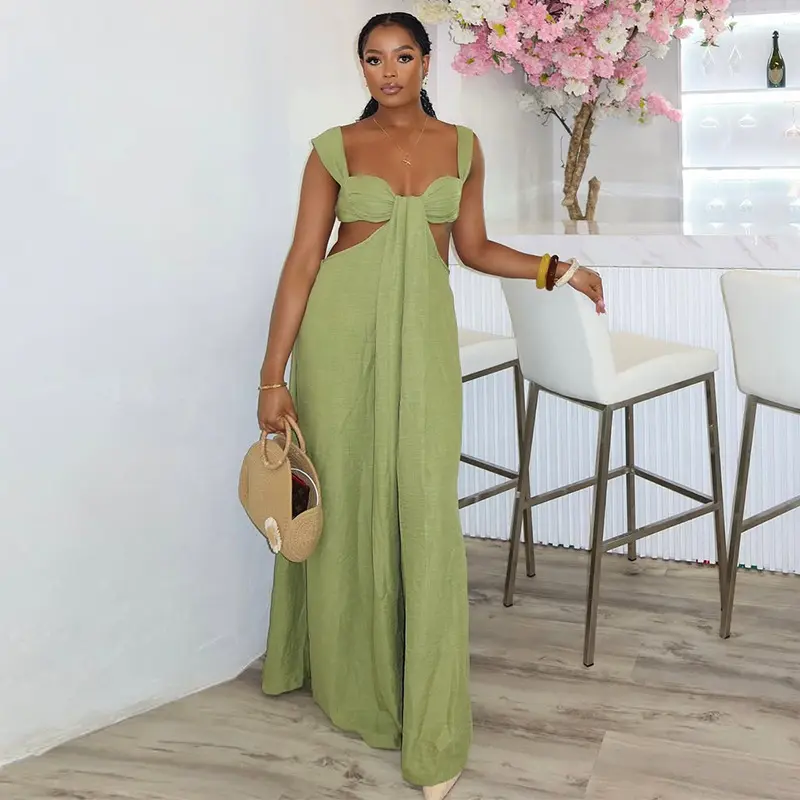 2026 New Trendy Casual Tie Strap Cami Jumpsuit Women's Loose Sleeveless Playsuit for Daily Wear