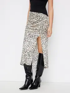 Cider Spot Leopard Print Drawstring Split Maxi Skirt