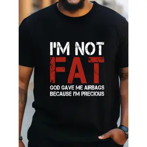 Plus Size Men'S T-Shirt, I'M Not Fat Print, Summer Trendy Short Sleeve Tees For Male, Big & Tall