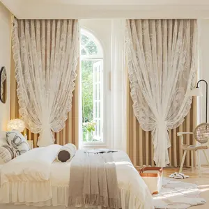 Double Layer Lace Light Blocking Curtain, French Vintage Style, Cute Princess Design, Home Decor for Living Room Bedroom Balcony