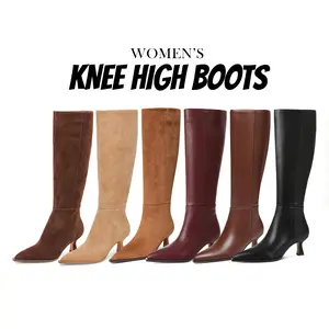 CYNLLIO Knee High Boots Women Pointed Toe Stiletto Heels Pull on Tall Boots Zipper Closure Wide Calf Long Auggie Boots