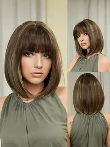 Women's Short Straight Bob Wig, Synthetic Fiber Full Hairpiece for Daily Wear, Natural-Looking Women's Wig for Everyday Use, Machine Made Wigs