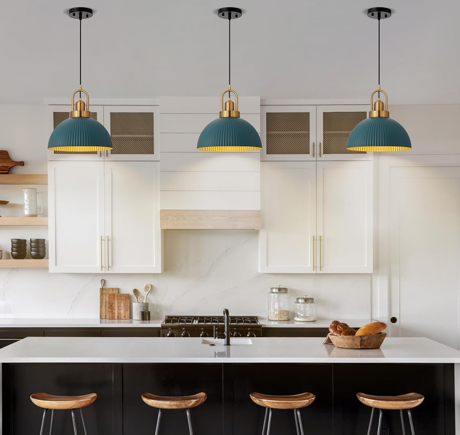Pendant Lights Kitchen Island, Black Metal Farmhouse Pendant Light Fixtures, 11.8" Industrial Modern Hanging Pendant Lights for Kitchen Island Dining Room Bedroom Cafe Bar (Blue, 1 Pack)