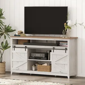 Lifewit Farmhouse TV Stand for up to 65" TV, 33.4" Tall Entertainment Center with Adjustable Shelves, Sliding Barn Door, Rustic White