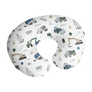 Sweet Jojo Designs Construction Truck Boy Nursing Pillow Cover Baby Breastfeeding Slipcover Infant Newborn Nursery Bottle Breast Feeding Pillowcase(Pillow NOT Included)- Grey Blue Green Transportation