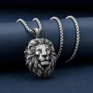 Men's Punk Style Lion Pendant Necklace, Vintage Lion Charm, Alloy Material, Unisex Streetwear Jewelry, Perfect Gift