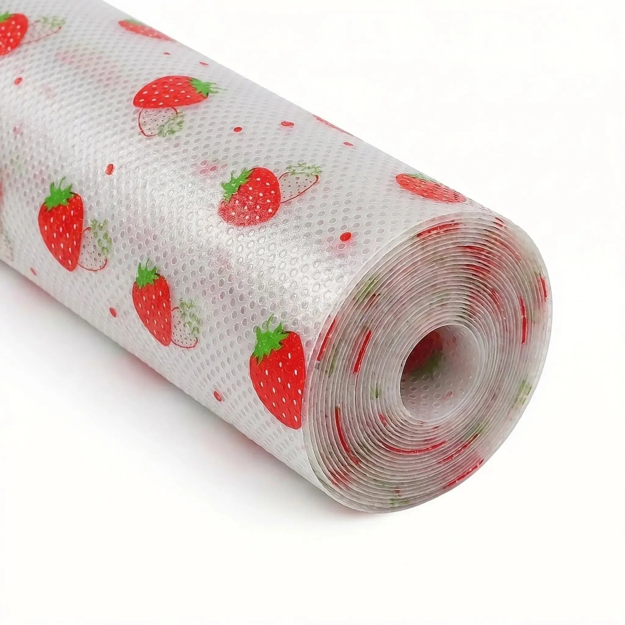 Eva Kitchen Cabinet Liner Roll, Non-Stick Waterproof Oil-Proof, Strawberry Pattern Design, Easy Clean Durable Storage Pad, Kitchen Decorative Placemat Home