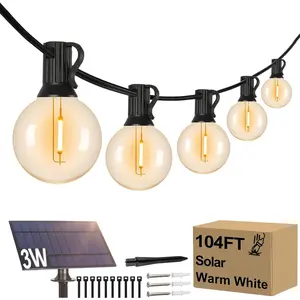 52/104FT Solar String Lights Outdoor, Dimmable Solar String Lights For Outside With Shatterproof Bulbs, G40 LED Patio Lights String Solar Powered, Hanging Lights For Yard Decor, Halloween, Christmas Decoration