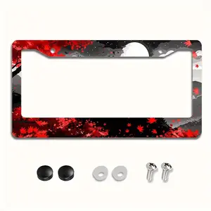 Festive Aluminum License Plate Frame with Red Maple Leaves