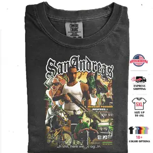 Vintage GTA San Andreas Comfort Color Tee CJ Grove Street Gaming Graphic TeeRing Spun Cotton Casual Soft Washed T-Shirt Trendy Tops for Perfect Gift