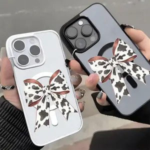 Cow Print Bow Ribbon Phone Case， Elegant Pastoral Style for iPhone 17 16 15 14 13 12 11 Plus Pro Max Gift.