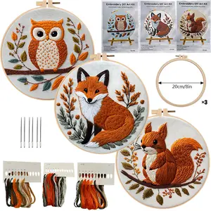 Fall Winter Small Animal Embroidery DIY Crafts Kit - Beginner-Friendly Handmade Needlework Set with Stitching Materials, Guide, Design, Cross Stitch Supplies for Home Decoration, Handmade Gifts