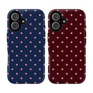 Starry Night Aesthetic Phone Case Navy & Pink Stars Pattern Tough Case, Gift for her, Gift for him, Maroon & Pink Starry Sky Phone Case Protection, Shockproof For IPhone 17-12, Pro Max, Pro Plus, and Samsung S25 24 23 Safety Case