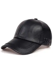 Unisex PU Leather Baseball Cap, Adjustable Sun Protection Hat for Outdoor Travel Beach Vacation, Pure Color Casual Style, Sunscreen Hat