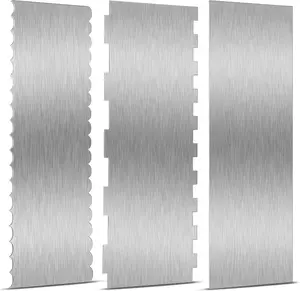 3 Pcs Stainless Steel Cake Scraper Set, 10 Inch & 9 Inch Double Sided Patterned Stripe Edge Smoother Cake Decorating Comb Pastry Cutter for Butter Mousse Cream Decoration