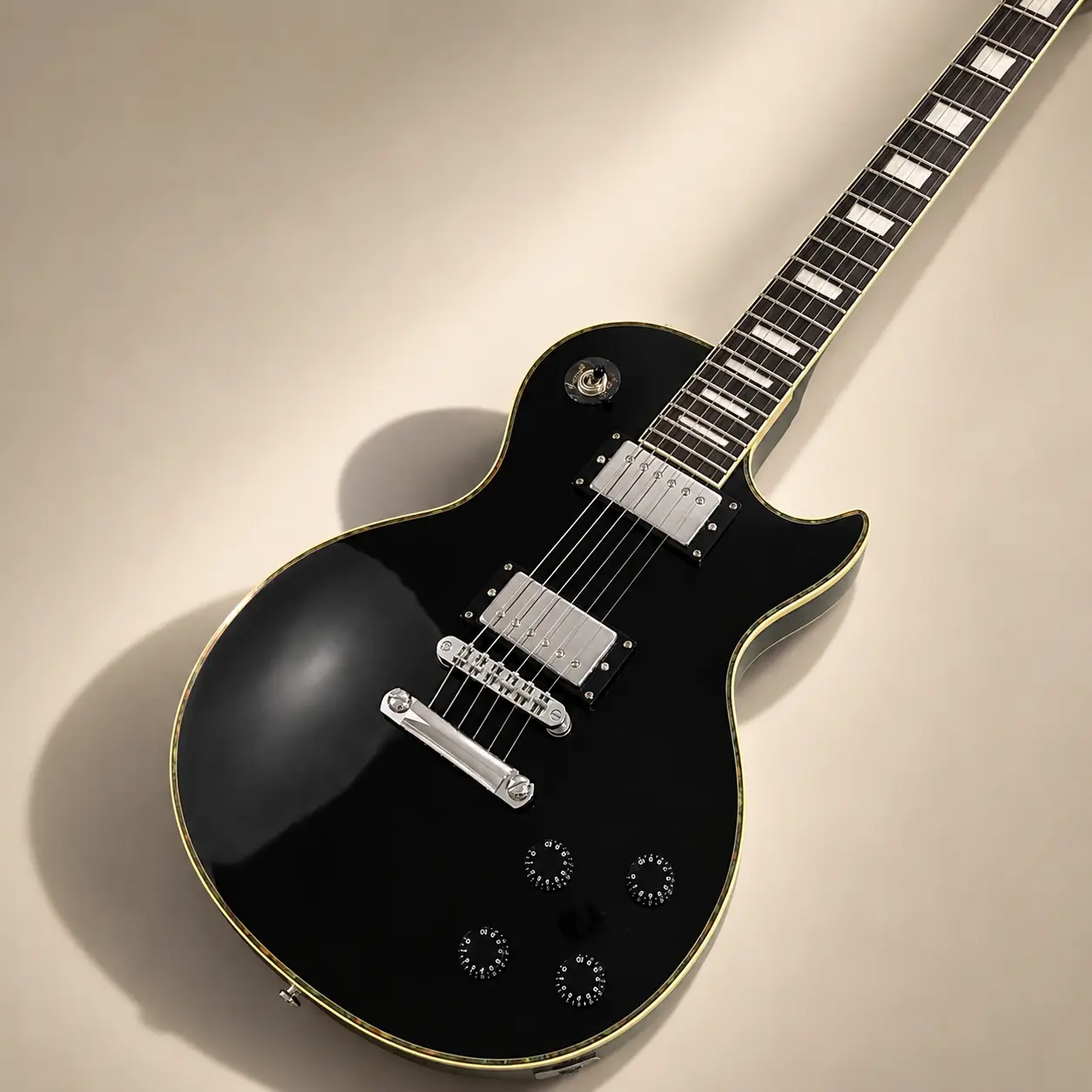 Black beauty electric guitar with color binding and HH pickups. Suitable for professionals and beginners.