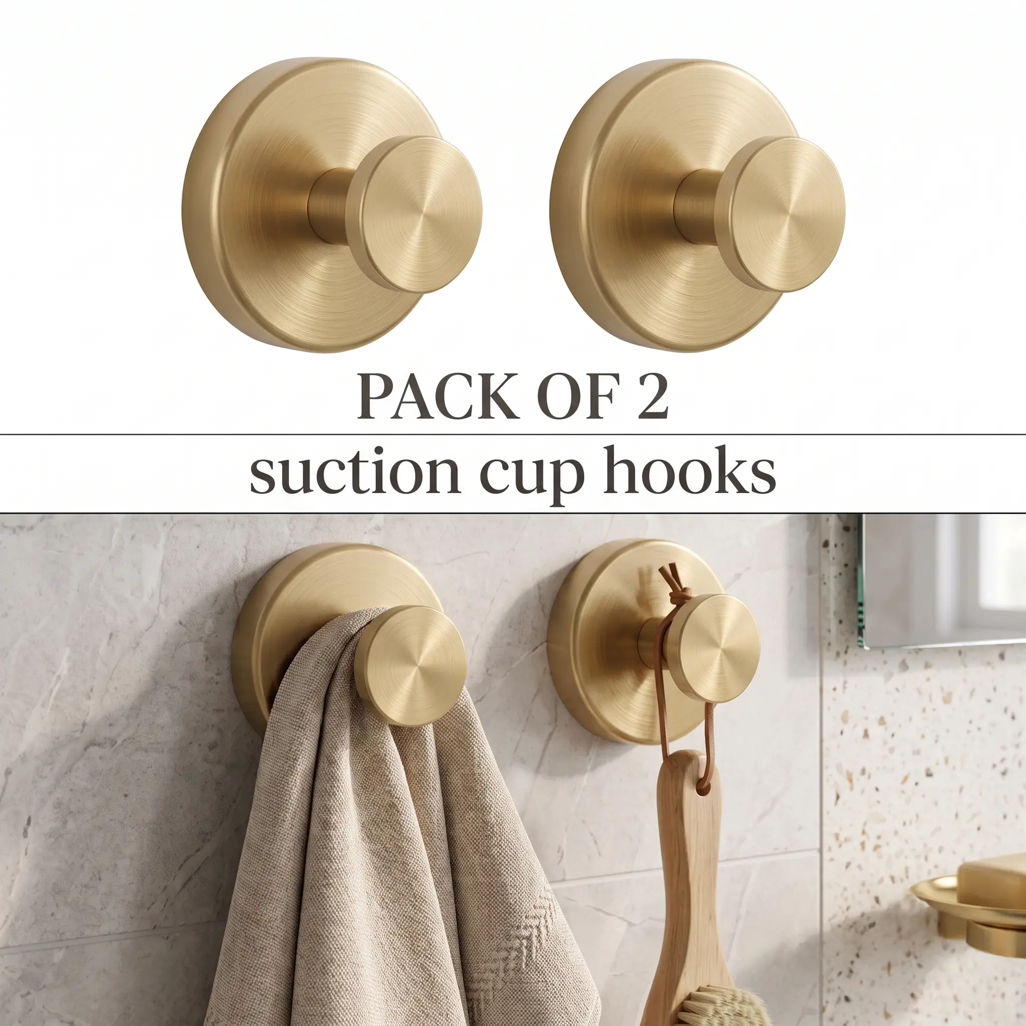 2-Pack Minimalist Round Stainless Steel Strong Suction Cup Hooks - Suction cup principle, no drilling, waterproof, ideal for smooth surface storage in bathrooms, kitchens, home goods creative hooks