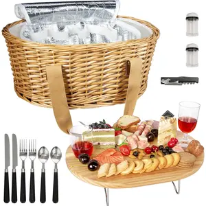 Insulated Wicker Picnic Basket for 2/4Persons with Foldable Wine Table and CutleryService Kits, insulated Woven Beach CoolerBag, Couples Gifts, Wedding Gifts,#Summervibes