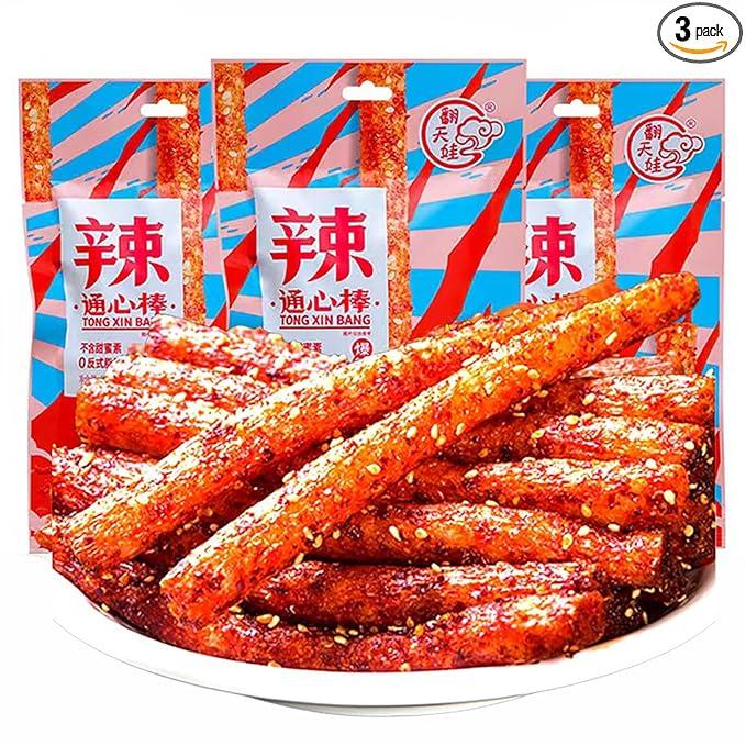 Spicy Strips 3 Packs Latiao Spicy Gluten Classic Chinese Special Snack Food, Vegan, , , 68g/2.39 Ounces per Pack (Pack of 3)