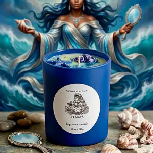 Handmade Yemaya Soy Wax Candle 10 oz 280g Scented Candle with Seashell Accents