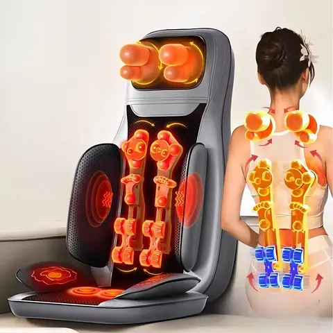 Massage chair back massager with heating function - Deep tissue kneading massage seat cushion, split design, 180° adjustable backrest supports lying flat, foldable for easy storage and does not take up much space Full-Body