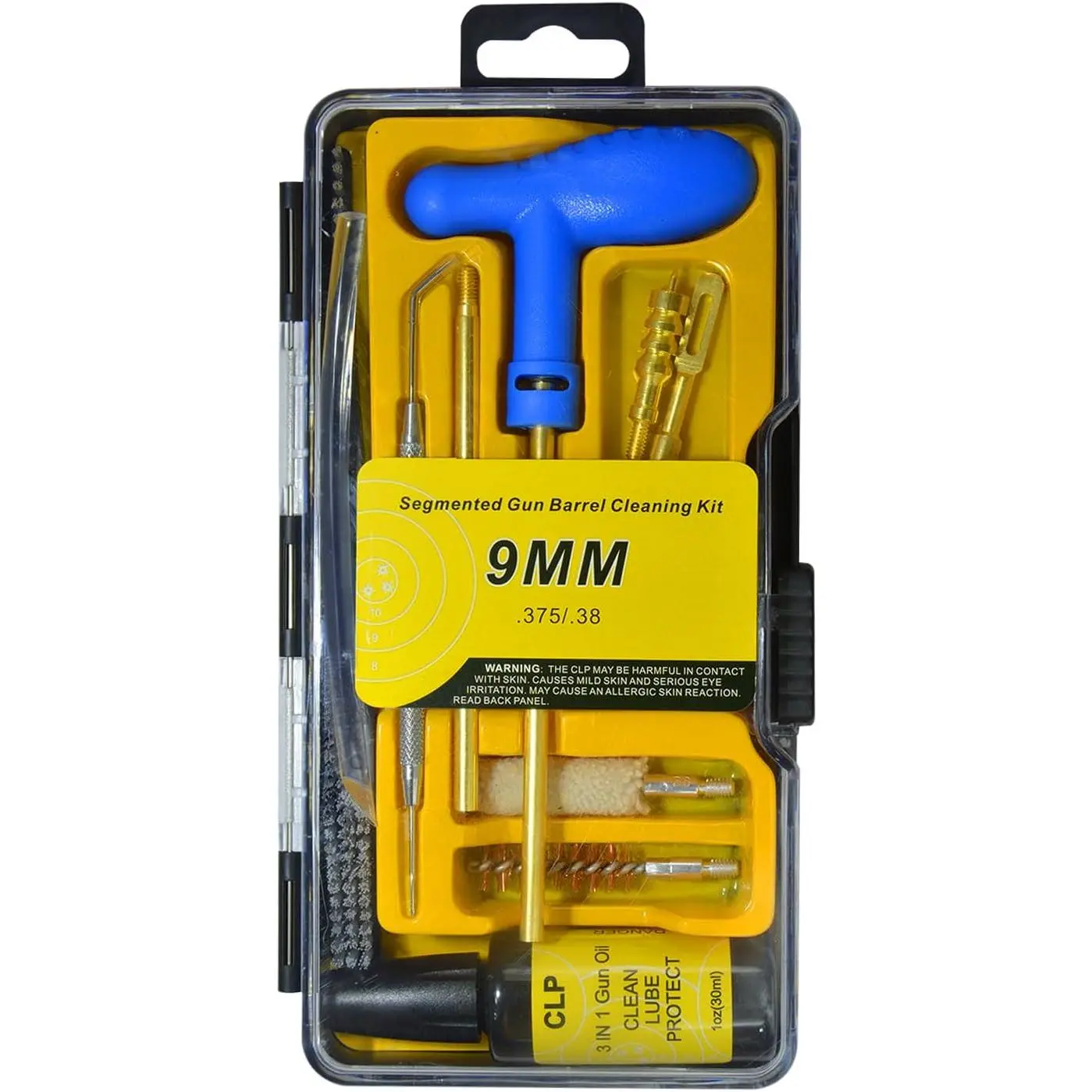 KDO Gun Cleaning Kit for 9mm, .38, .357 Caliber Pistols - Bore Cleaning Set with Compact Case Includes Brass Brush, Cotton Mop, CLP Oil, Cleaning Patches & Rods