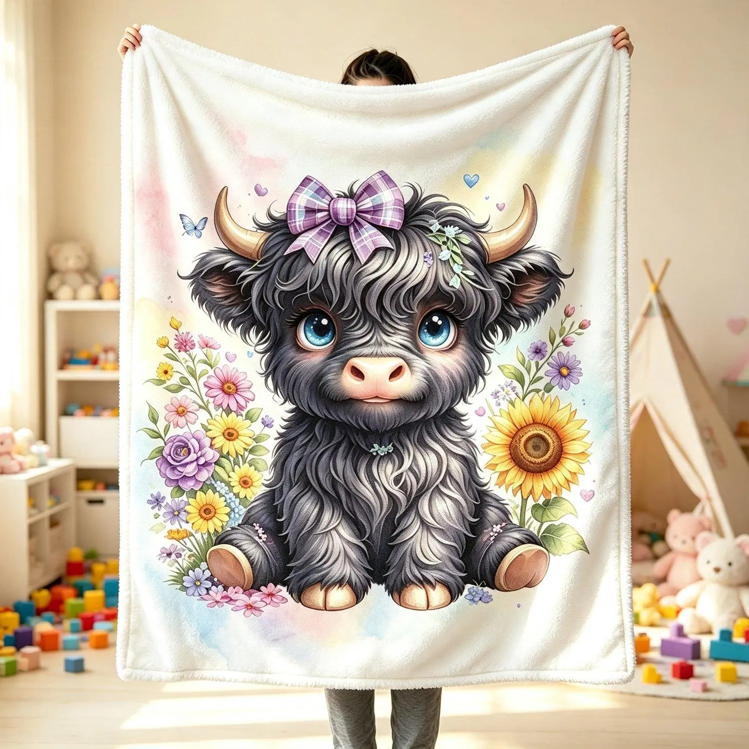 Soft Sunflowers Highland Cow Fleece Ultra Soft Fuzzy Blankets Cozy Throws Party Gifts for Bed Sofa Home Decor Comfortable Stylish