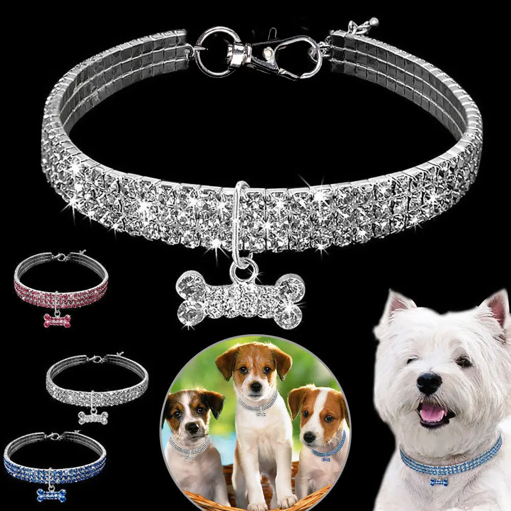 3 rows of rhinestone elastic pet collar dog cat crystal pet necklace simple pet decorative neck ring
