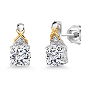2.00 Ct Cushion Cut 925 Sterling Silver and 10K Yellow Gold IGI Certified Lab Grown Diamond Earrings For Women | E-F Color | VS1-VS2 Clarity