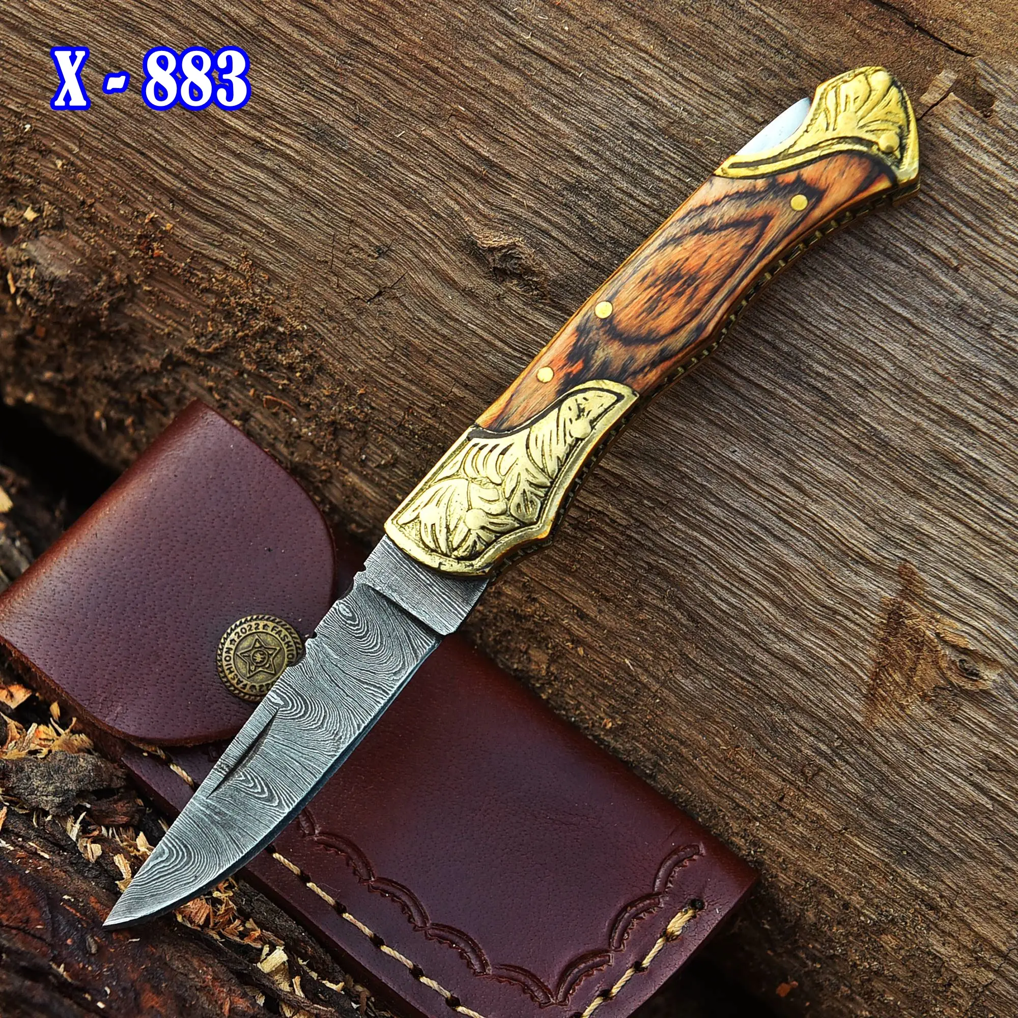 Handmade Damascus Steel Folding Blade PocketKnife outdoor Hunter Farmer rancher Cowboys Tool