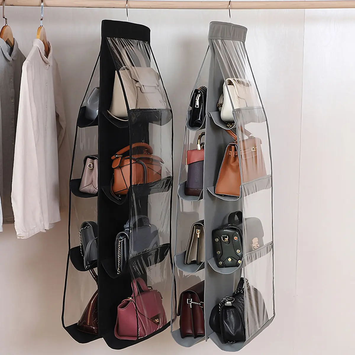 1pc 6/8 Pocket Wardrobe Hanging Storage Bag Cabinet Organizer For Handbag Pants Socks Underwear Organizer Door Wall Hanging Bra Closet Bags Space Saving Bags Closet Organizers