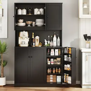 【Valentine's Day Gift】ONBRILL 71" Tall Kitchen Pantry Storage Cabinet with Microwave Stand & Door Shelf, Freestanding Kitchen Hutch with 6 Doors and Adjustable Shelves, Modern Food Pantry for Kitchen, Dining Room