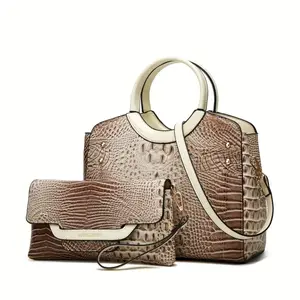 gv 2 pcs Elegant Crocodile Pattern Tote Bag & Clutch Purse Set - Classic Women's Gift Bag nj