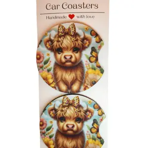2 pack car coaster Highland cow car coaster