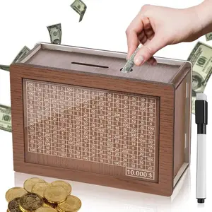 Cash Vault Wooden Savings Box, 2026 New Savings Challenge Box, Wooden Money Saving Box Money Box with Counter, Money Saver with Money 10000 Savings Target and Numbers