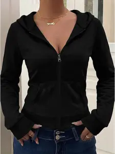 Women's Zipper Hoodie, Fitted Outerwear, Soft Knit Clothing, Y2K Street Style, Casual, Comfortable and Stylish, Perfect for Daily Wear