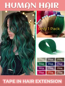 10 Piece Mini Tape-In Human Hair Extensions, Dye Effect, Quick Change Clip-In Wigs, Natural Look, Secure Fit, Straight Hair, Unisex, Multiple Colors