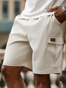 Men's Casual Workwear Shorts, Multi-Pocket Drawstring Elastic Waist, Lightweight Breathable Summer Five-Inch Pants, Loose Fit Natural Waist