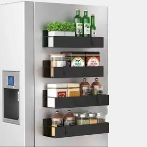 4-Pack Metal Magnetic Spice Rack Organizer for Refrigerator & Oven – Black Fridge Storage Solution no brand