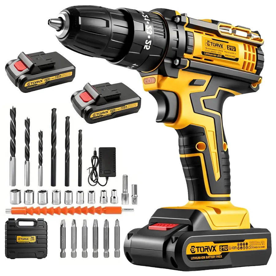 Brushless Cordless 29-in-1 Drill Driver Kit with 2x2.0Ah Battery, 45Nm Max Torque, 3/8" Keyless Chuck, LED Ligth, 2-Variable Speed, Compact Cordless Impact Drill Set, for Home Renovation, DIY, Holiday Gift